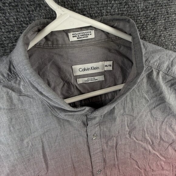 Calvin Klein Button Up Shirt Men Gray Red 2XL Classic Fit Fade Cotton Woven - Picture 7 of 14